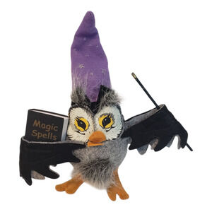Vintage Annalee Wizard Owl Figurine 2007 Halloween Magic Spells Book & Wand